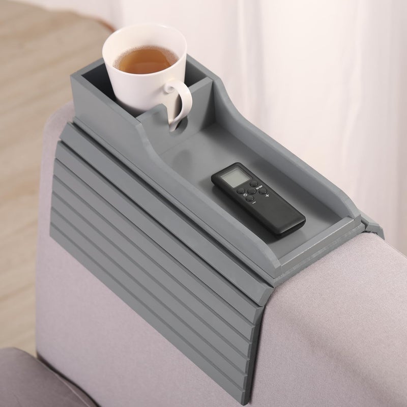 GEHE Bamboo Couch Cup Holder, Anti-Spill Sofa Arm Tray, Natural and Easy to Clean Couch Arm Cup Holder Armrest Tray Perfect for Cups, Beers, Snacks, Remote Control, Drinks - Image 1